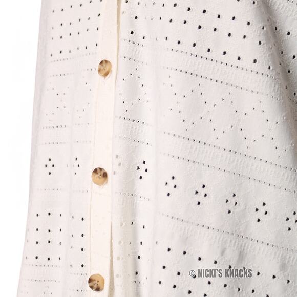 Como Blu Eyelet Knit Button Front Tie Hem Top Ivory Cream Lightweight Size 3X - Picture 5 of 10